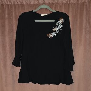 Solitaire Black Top with Floral Embroidery